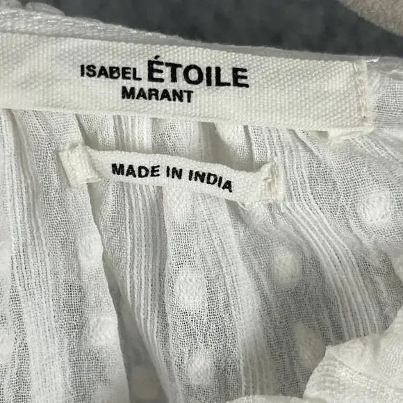 Isabel Marant Etoile Dress Womens 40 Ivory Ruffle Puff Sleeve Swiss Dot Prairie - Picture 11 of 16